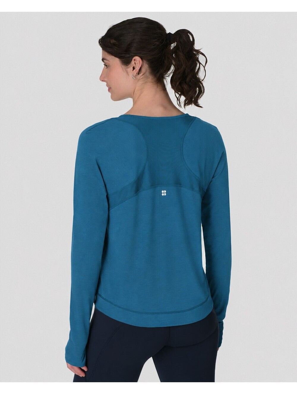 Sweaty Betty Long Sleeve Workout Top L Blue Teal Mesh Running SB9911